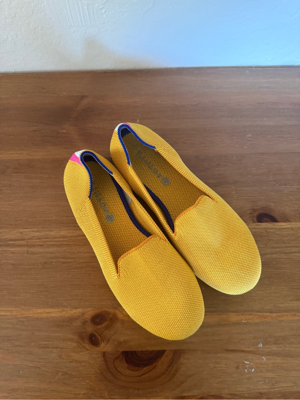 Rothy's Kids Yellow Slip-On Flats with Pink & Blue Accents
